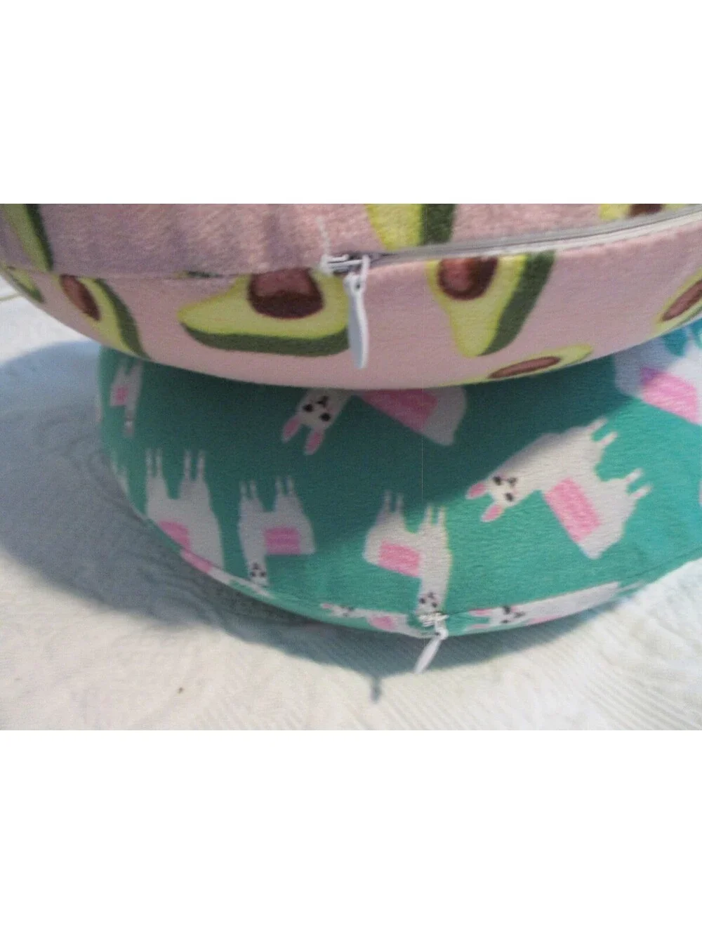 Set of Two Neck Pillows with Llama and Avocado Prints